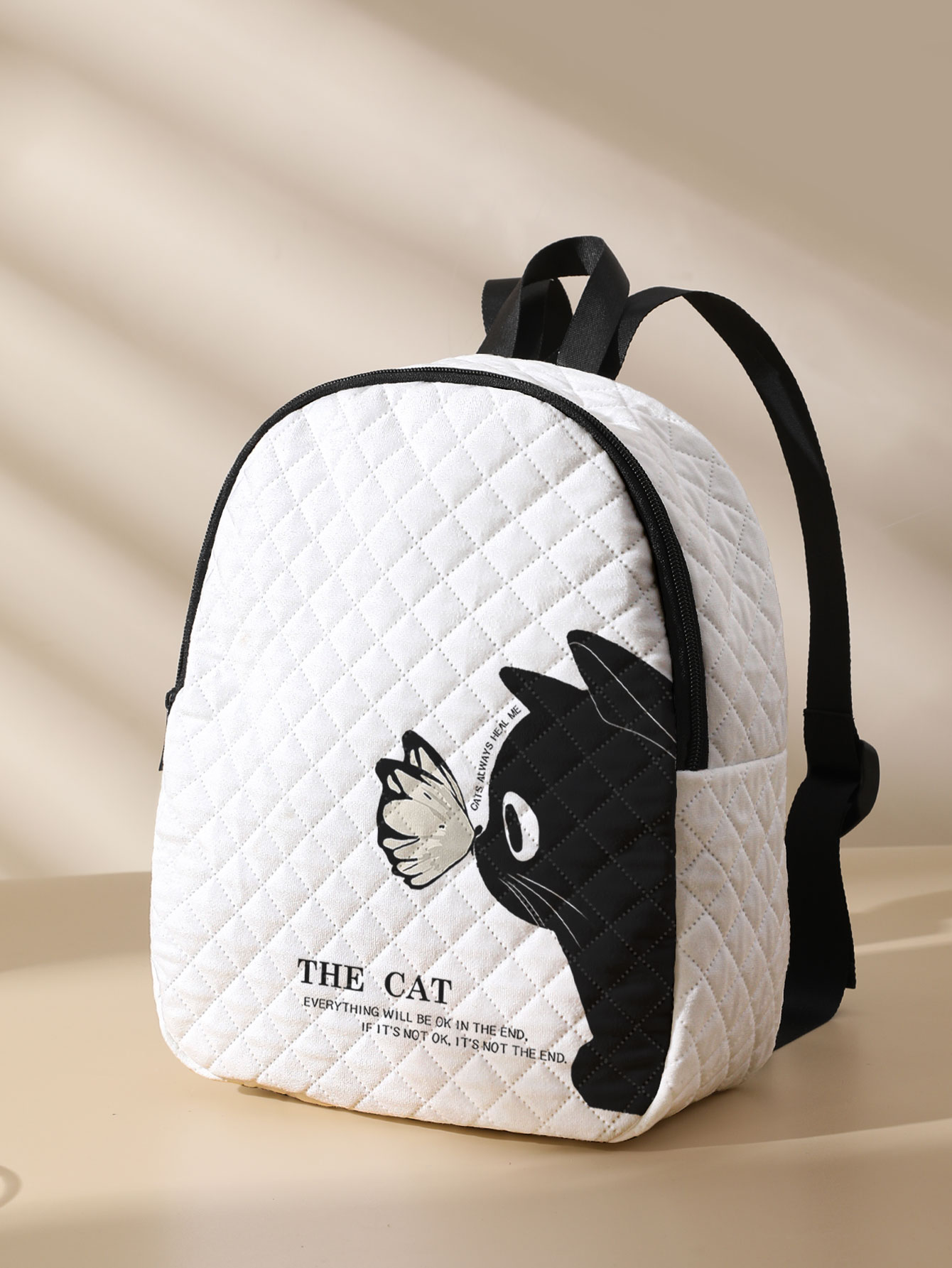 Women'S Bags Going Out - Black Cat Butterfly Print Quilted Compact