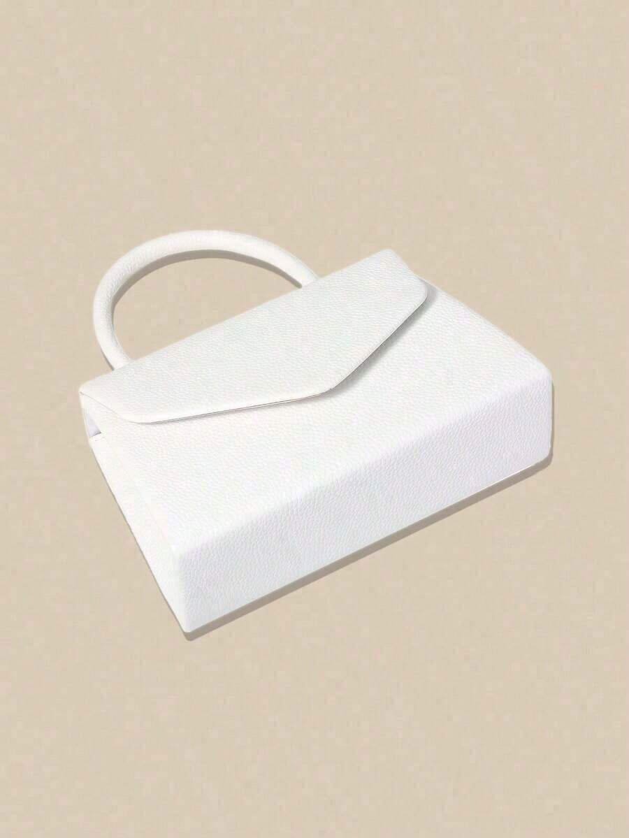 Flap Bag Envelope - White Litchi Texture Leather Evening Bag