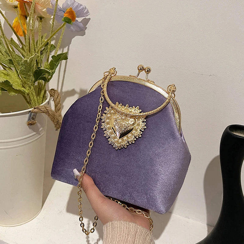 Chains Velvet Frame Heart Dinn - Women Hand Bags Sale 리뷰 및 가격