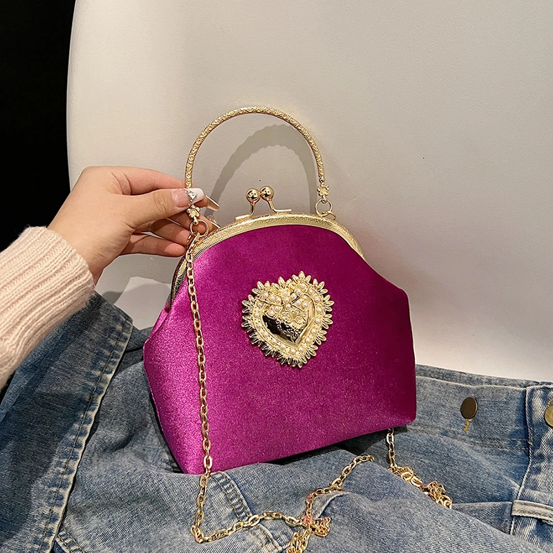 Chains Velvet Frame Heart Dinn - Women Hand Bags Sale 리뷰 및 가격